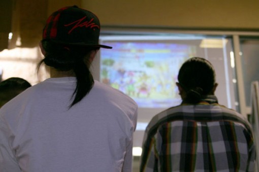 We set the projector up so everyone can check the battles.