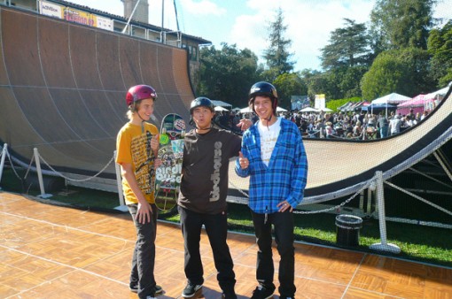 p1070230 Riley Hawk, Spencer Nuzzi & I skating some flat. Helmets were madatory.